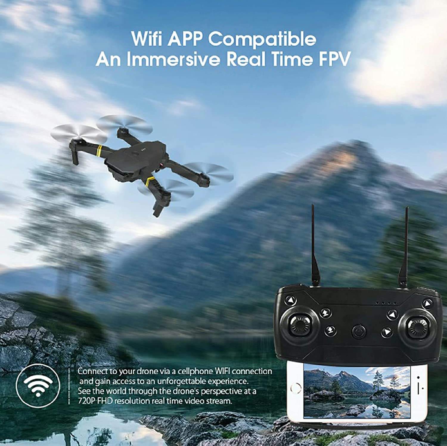 4K HD Dual Camera RC FPV WiFi Portable Wide Angle Foldable Quadcopter Drone.
