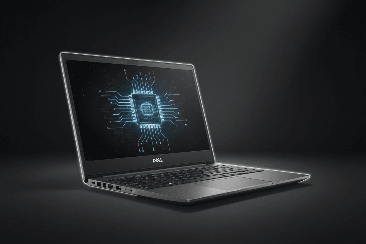 Dell Precision M5510 laptop open on dark charcoal background