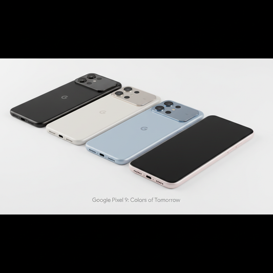 Google Pixel 9 smartphone in multiple colors on white background