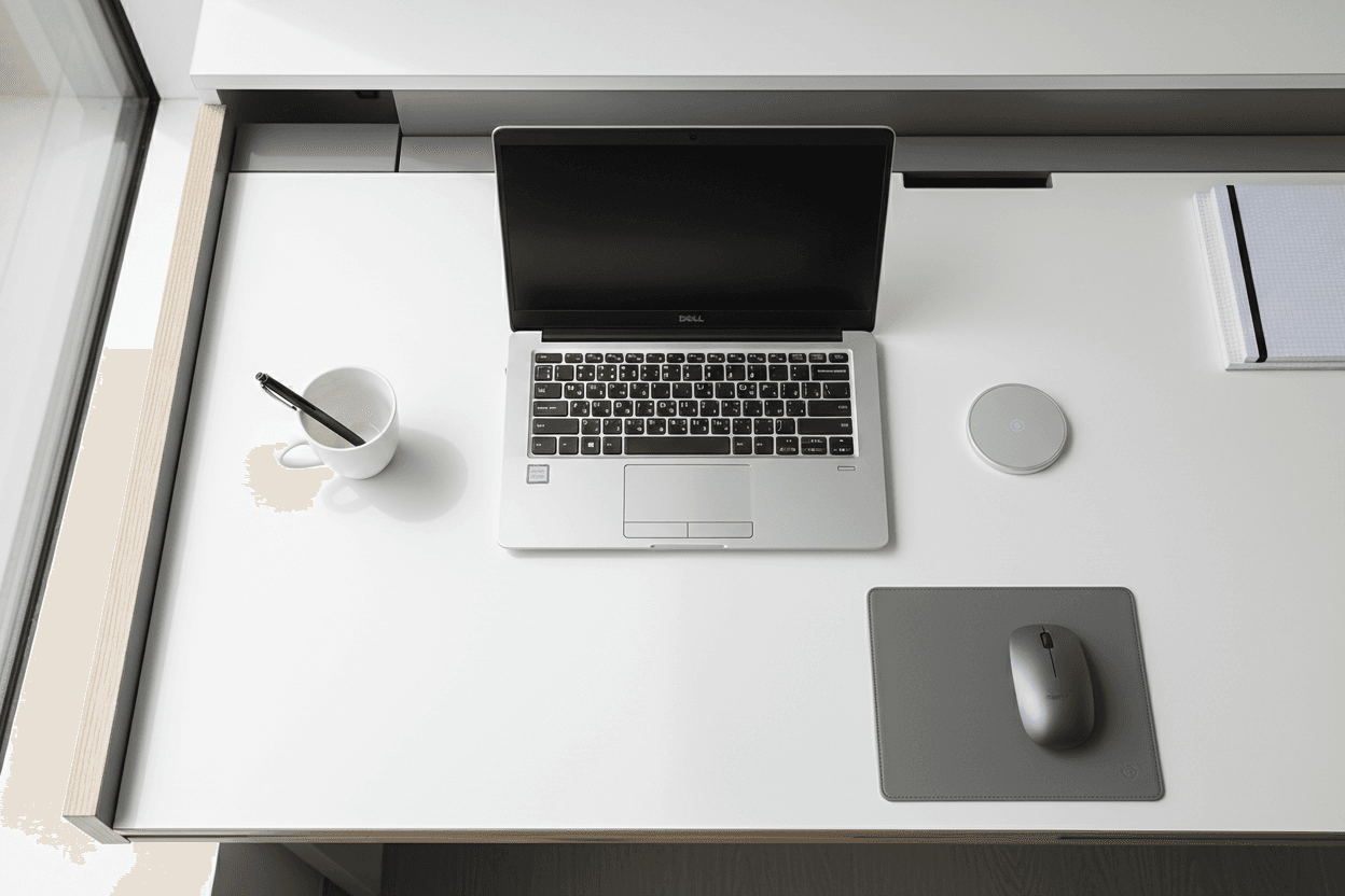 Dell Precision M5510 laptop on a clean modern desk flat lay